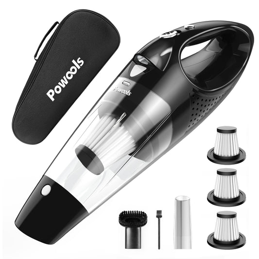 Powools Handheld Vacuum Cordless Rechargeable with Bag and 4 Filters by Car Vacuum Cleaner High Power with Fast Charge Tech, Portable Vacuum, Hand Vac with LED Light, Silver (PL8188)