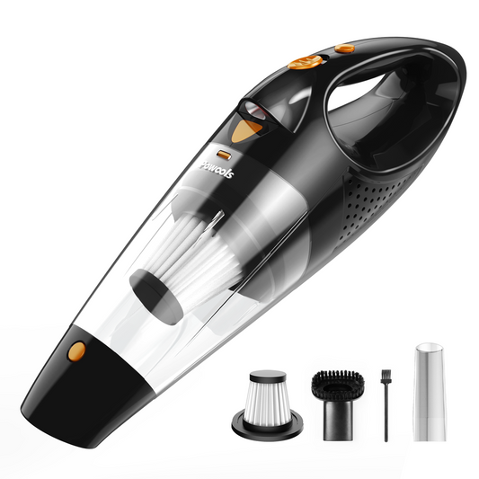 Powools Handheld Vacuum Cordless Rechargeable with 2 Filters - Car Vacuum Cleaner High Power with Fast Charge Tech, Portable Vacuum, Lightweight Hand Vac with LED Light, Orange (PL8188)