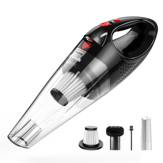 Powools Car Vacuum Cordless Rechargeable with 2 Filters- Handheld Vacuum Cleaner High Power with Fast Cahrge Tech, Portable Vacuum with Large-Capacity Battery, Handheld Vac, Red (PL8189)