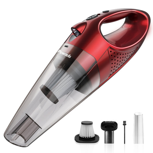 Powools Car Vacuum Cordless Rechargeable with 2 Filters- Handheld Vacuum Cleaner High Power with Fast Cahrge Tech, Portable Vacuum with Large-Capacity Battery, Handheld Vac, Streamer Red (PL8189)